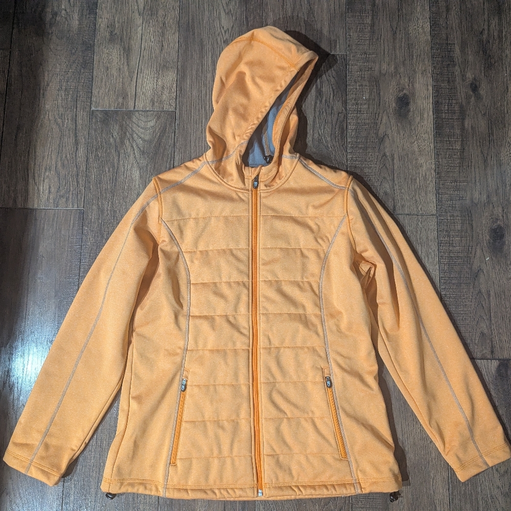 Cutter & Buck Women's Orange & Gray Softshell Hooded Jacket Quilted Lining XL